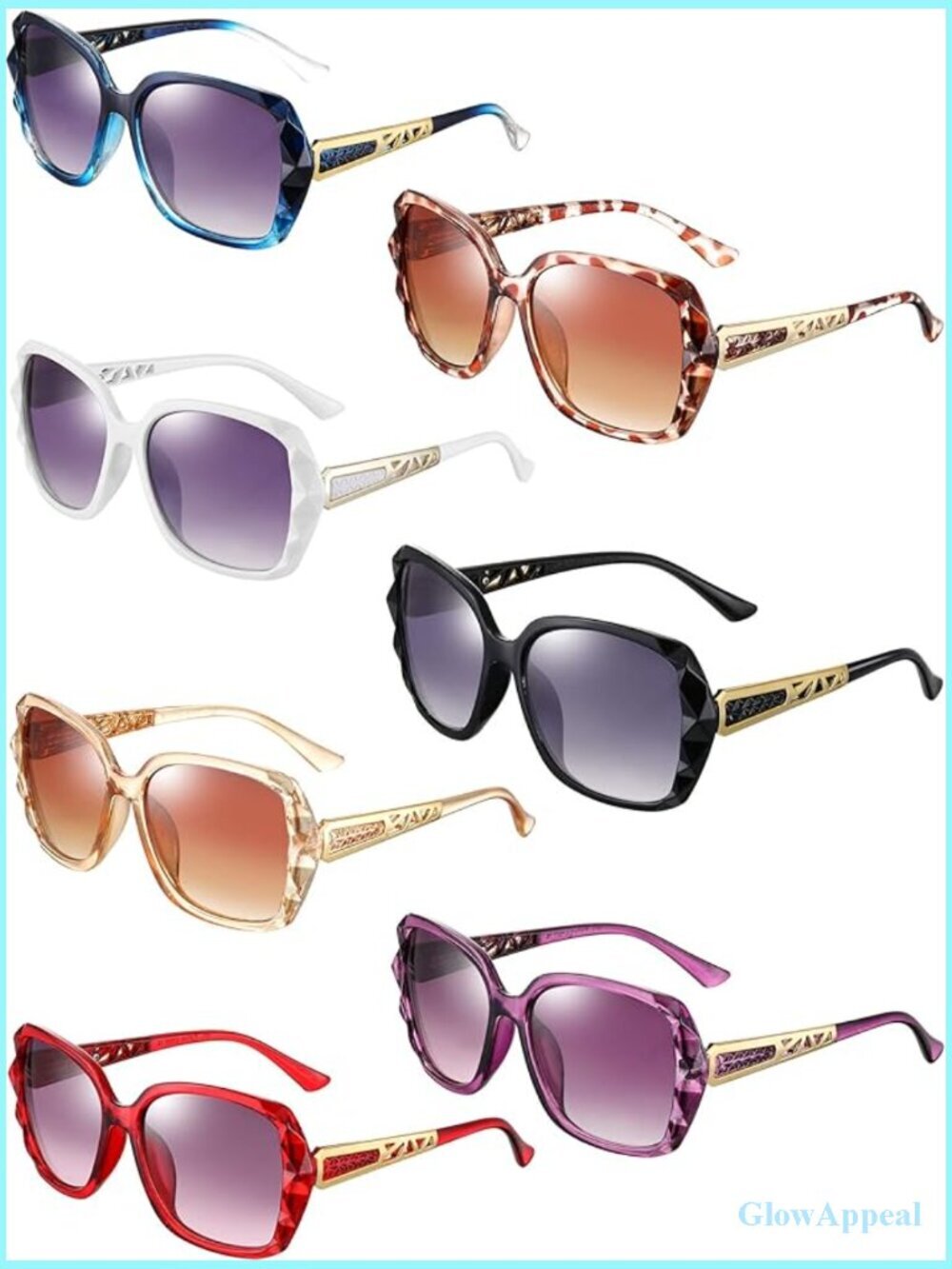 7 Pairs Oversized Square Sunglasses with Sparkling Frame for Women